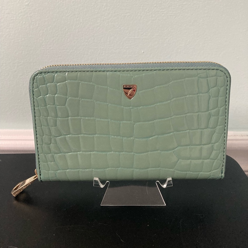 Aspinal of London Midi Continental Purse in Willow Patent Croc
